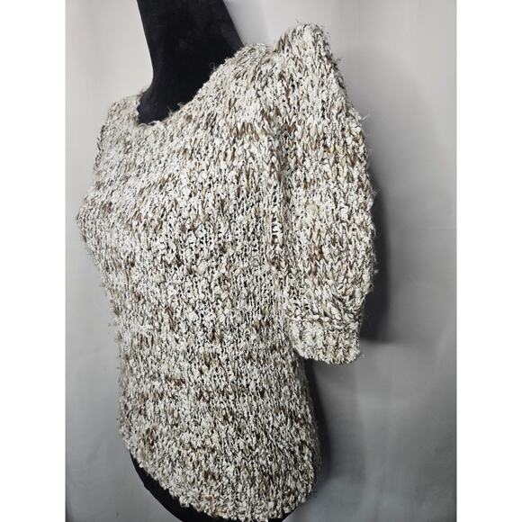 Vintage 80s Chunky Knit Puff 3/4 Sleeve Sweater Crewneck Pullover Small Retro - Picture 2 of 9